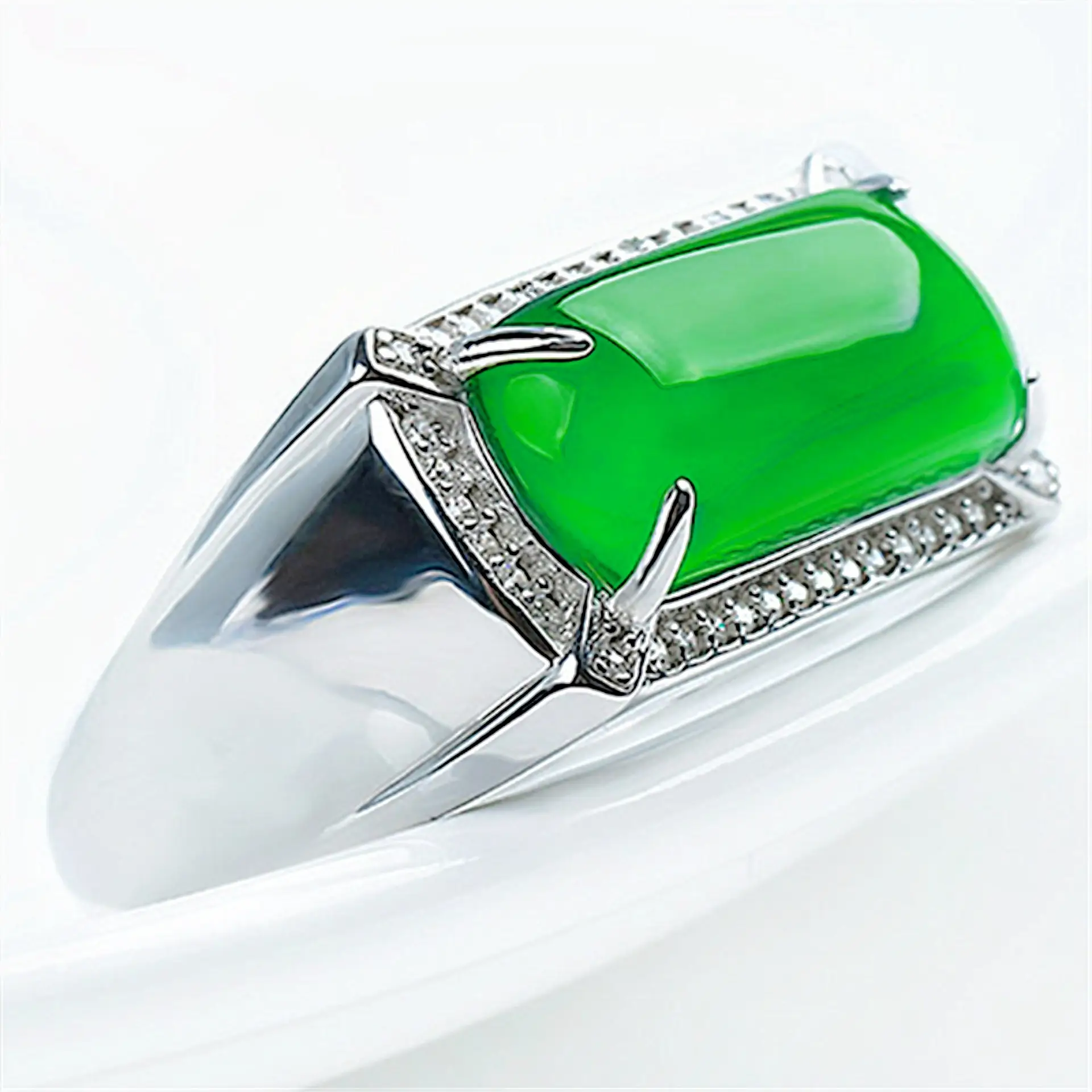 Green Jade Full Diamond Ring for Women - Image 3