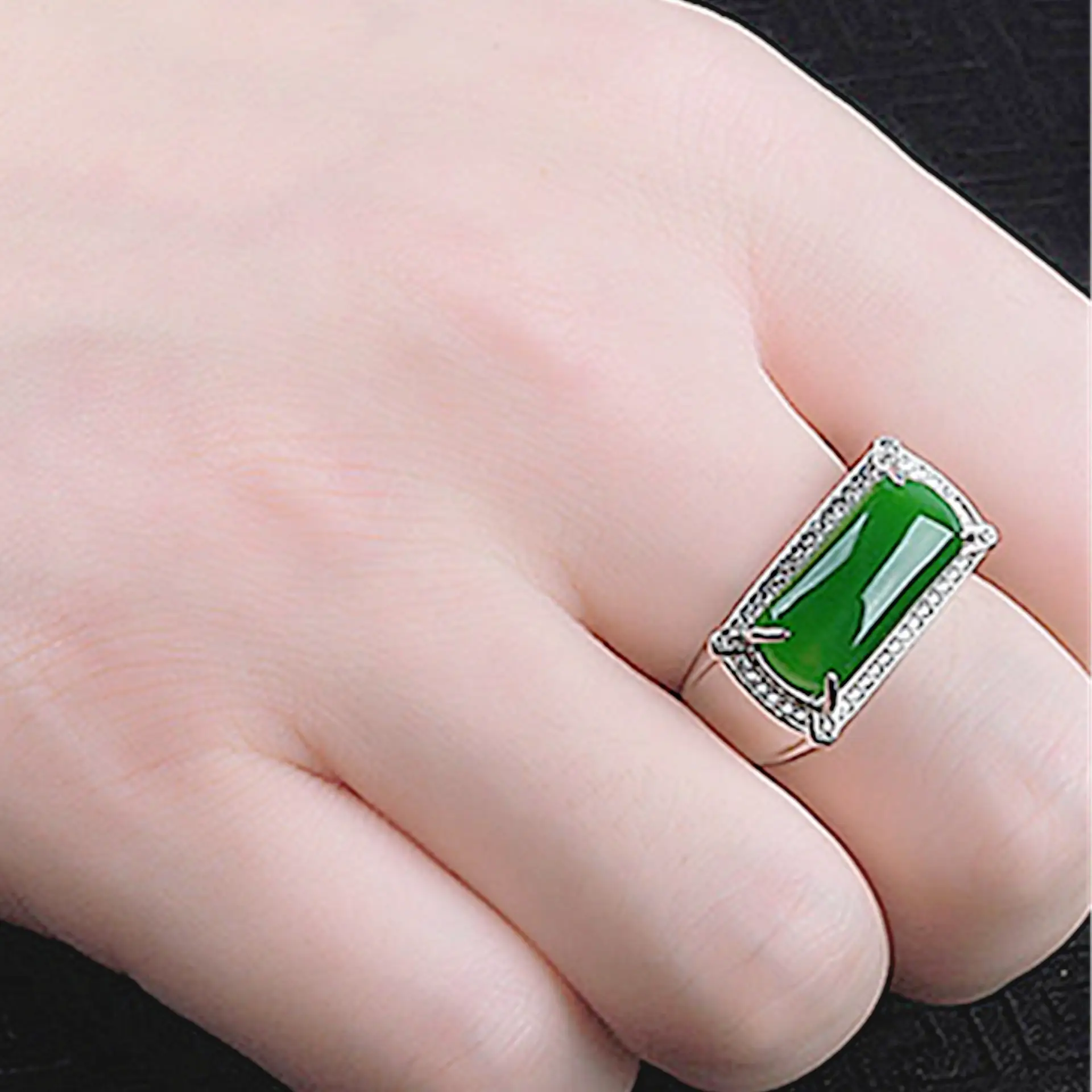 Green Jade Full Diamond Ring for Women - Image 4