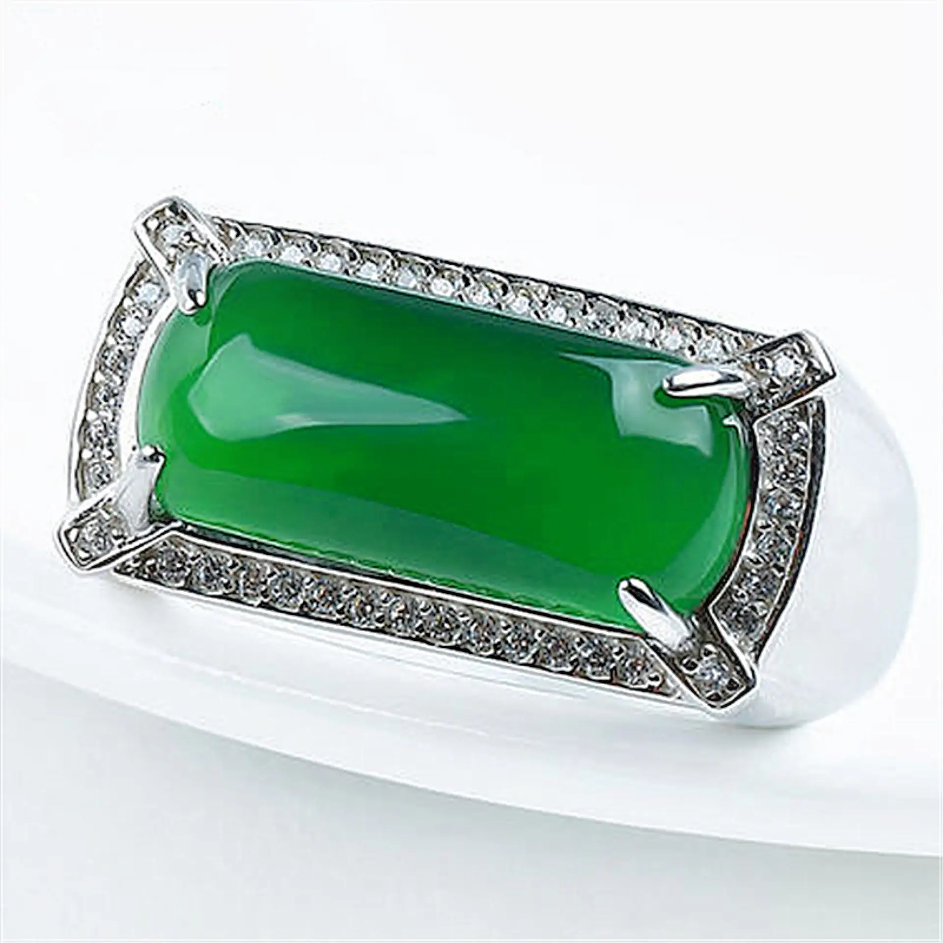 Green Jade Full Diamond Ring for Women - Image 5