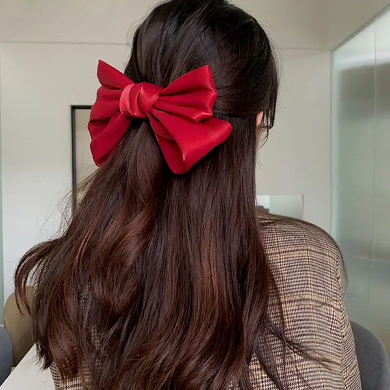French Pearlescent Satin Bow Hairpin Back Clip - Image 9
