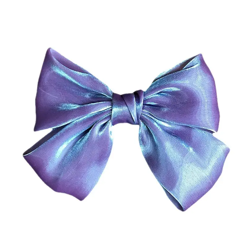 French Pearlescent Satin Bow Hairpin Back Clip - Image 12