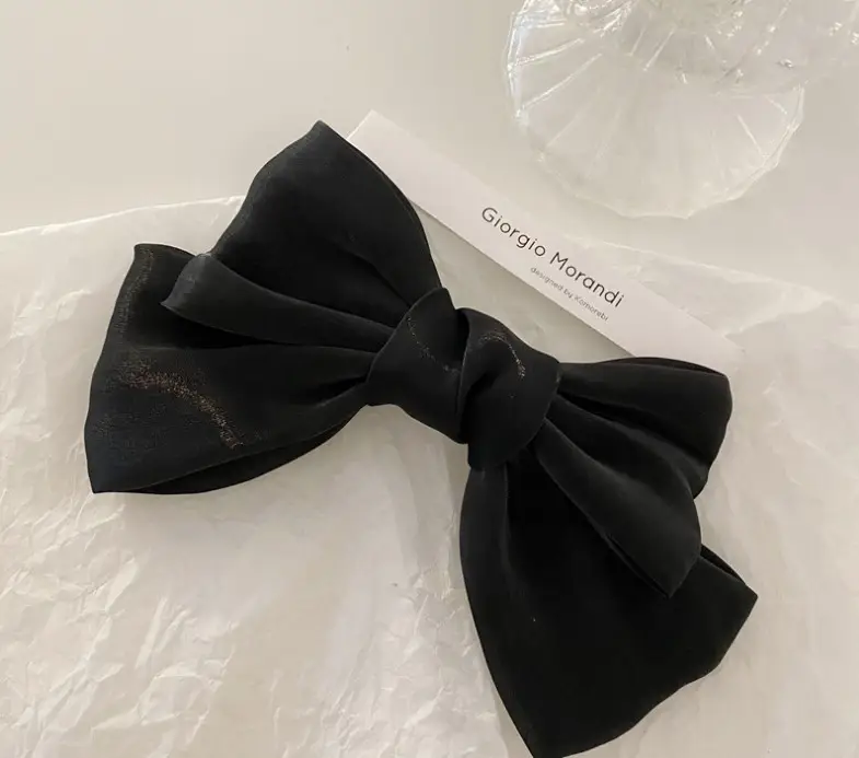 French Pearlescent Satin Bow Hairpin Back Clip - Image 3