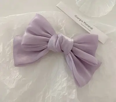 French Pearlescent Satin Bow Hairpin Back Clip - Image 4