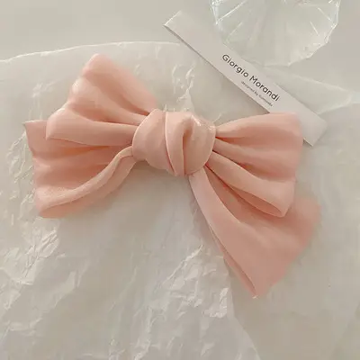 French Pearlescent Satin Bow Hairpin Back Clip - Image 6