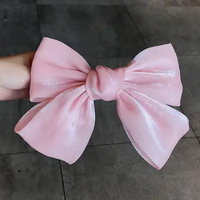 French Pearlescent Satin Bow Hairpin Back Clip - Image 7