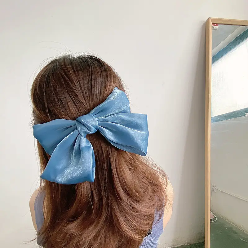French Pearlescent Satin Bow Hairpin Back Clip - Image 8