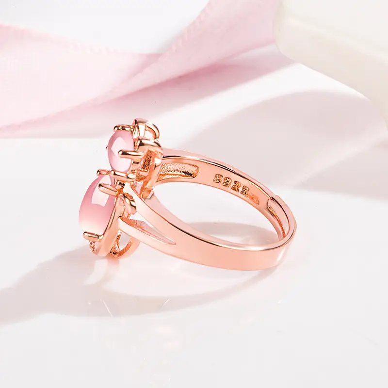 Pink Crystal Cat Ring for Women with Diamond Hibiscus Stone - Image 3