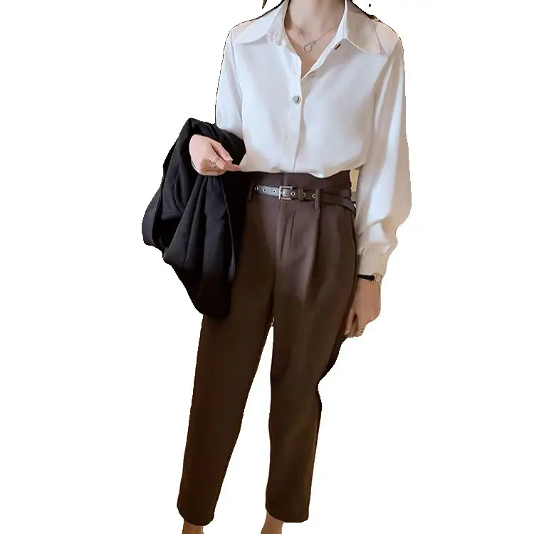 Women 2021 Red Shirts Long Sleeve Chiffon Western Style - Image 7