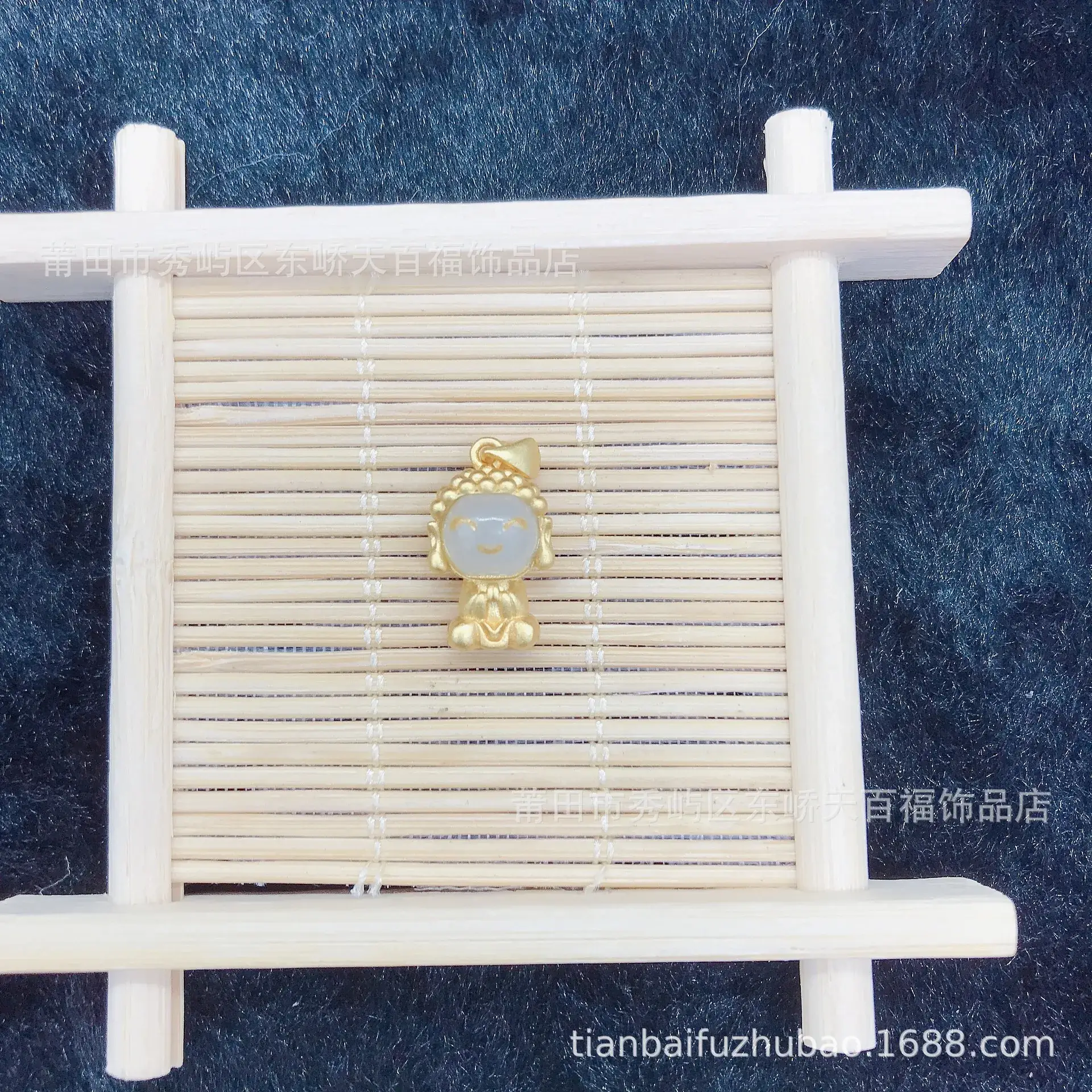 Gold Inlaid Hetian Jade Monk Pendant S925 Silver - Image 2