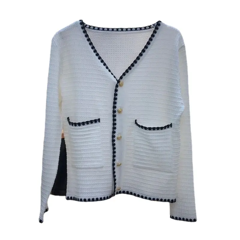 Women's White Knitted V-Neck Cardigan Top - Image 7