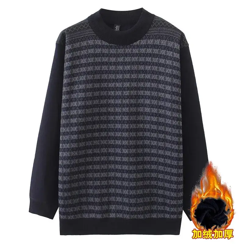 Men Velvet Padded Sweater Black Winter Casual Crew Neck