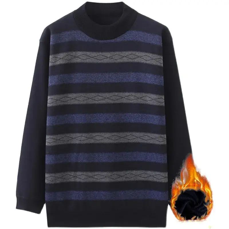 Men Velvet Padded Sweater Black Winter Casual Crew Neck