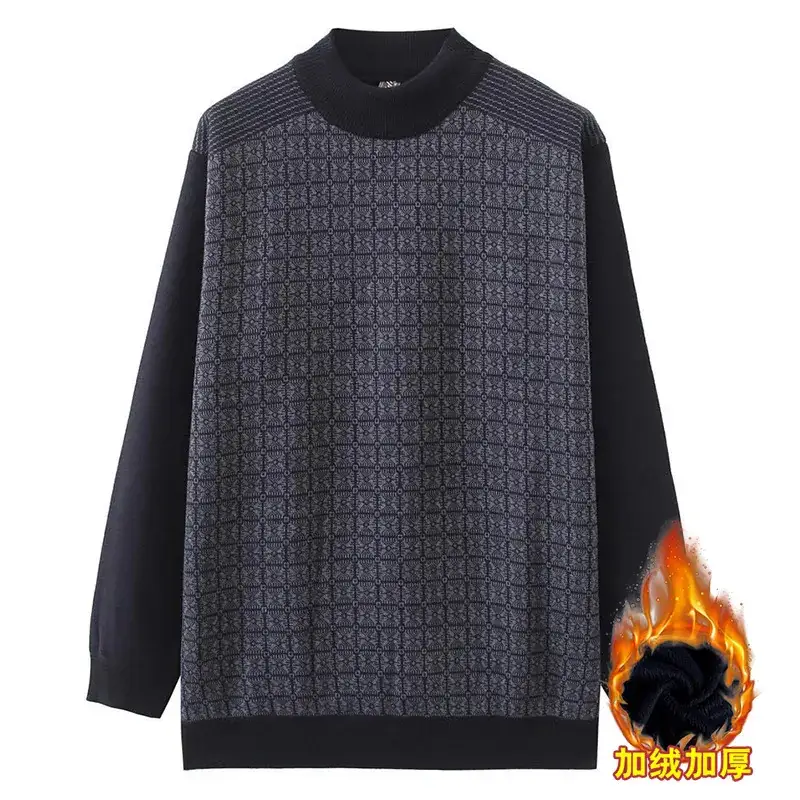 Men Velvet Padded Sweater Black Winter Casual Crew Neck