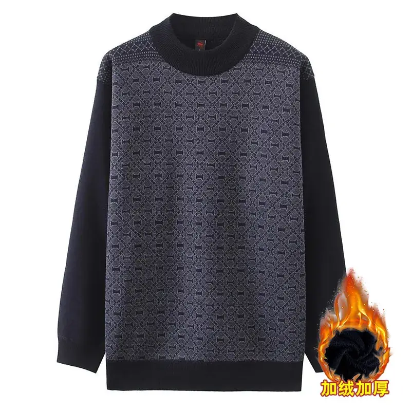Men Velvet Padded Sweater Black Winter Casual Crew Neck