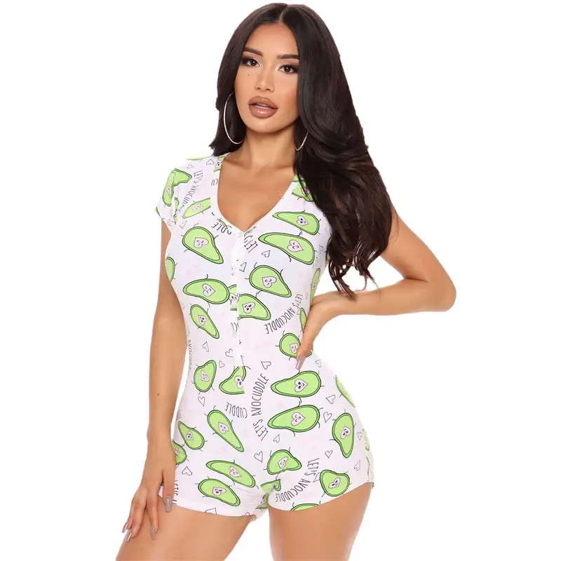 Women Printed Lipstick Pajamas Black Shorts Set - Image 12
