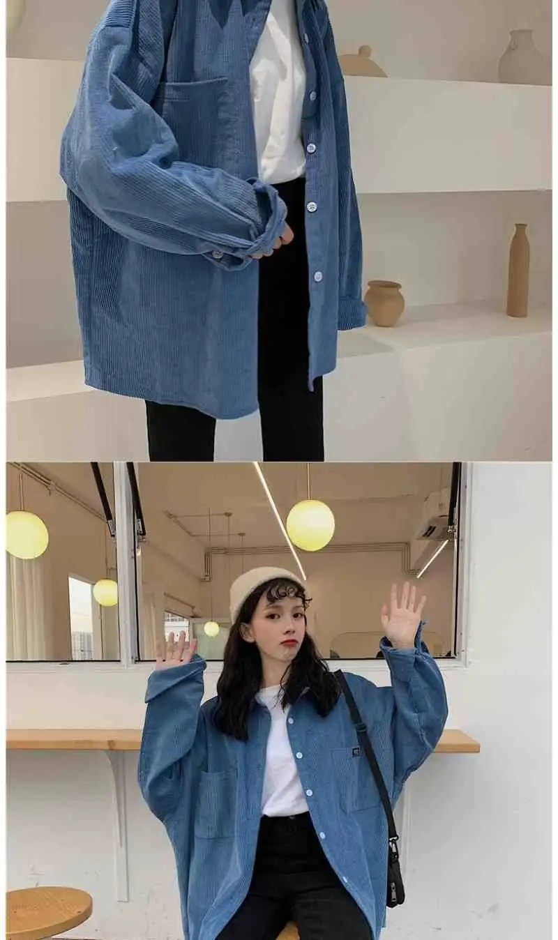 Long Sleeve Corduroy Shirt for Women Pink Loose Fit — feature 10