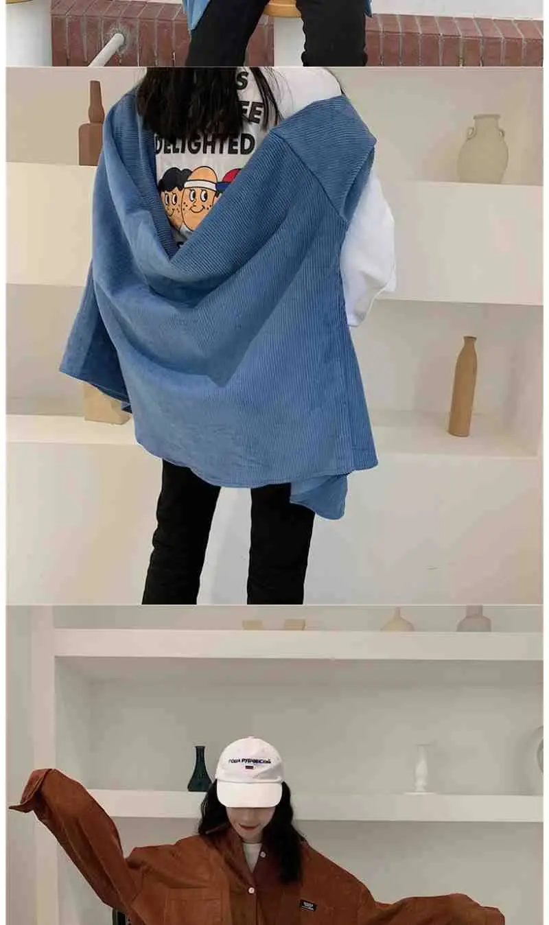 Long Sleeve Corduroy Shirt for Women Pink Loose Fit — feature 11