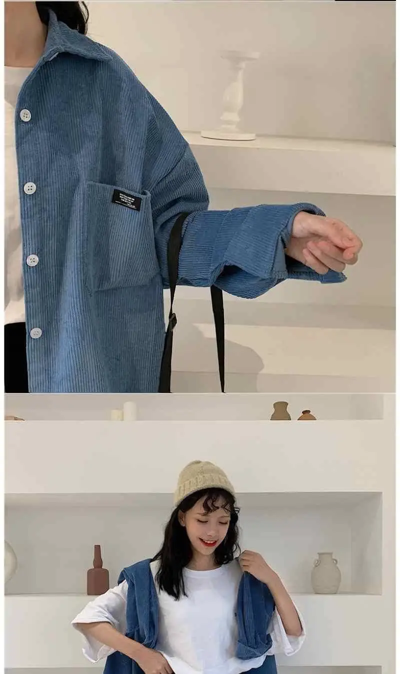 Long Sleeve Corduroy Shirt for Women Pink Loose Fit — feature 7