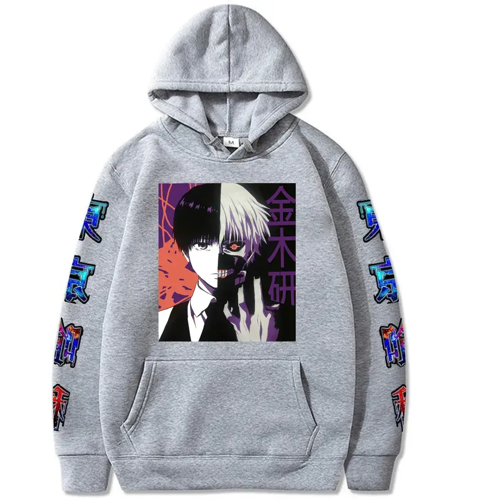 Gray Tokyo Ghoul Hooded Sweatshirt for Men Anime Design - Image 4