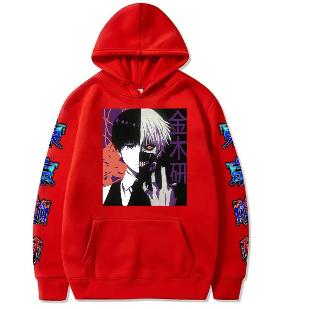 Gray Tokyo Ghoul Hooded Sweatshirt for Men Anime Design - Image 3