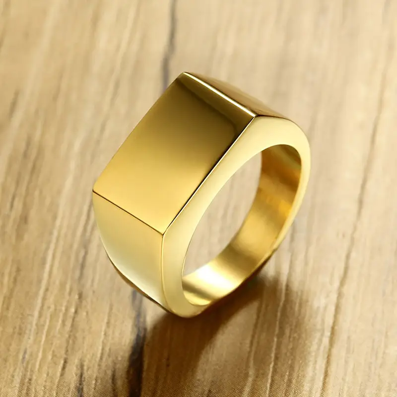 Stainless Steel Men's Ring Gold Tone Smooth Edge - Image 3