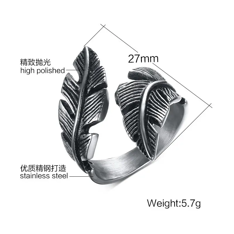 27MM Feather Casting Ring Stainless Steel European American - Image 2