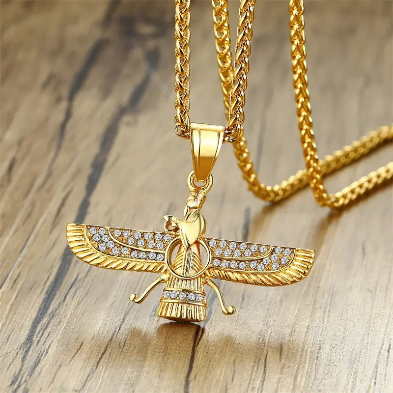 Men's Titanium Faravaha Pendant Necklace with Rhinestones - Image 2
