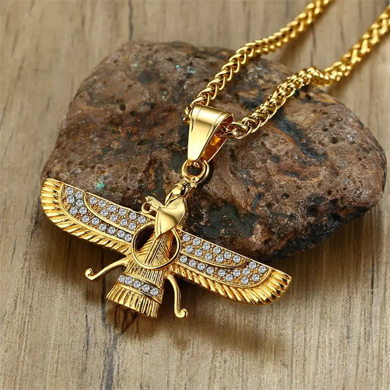 Men's Titanium Faravaha Pendant Necklace with Rhinestones - Image 3