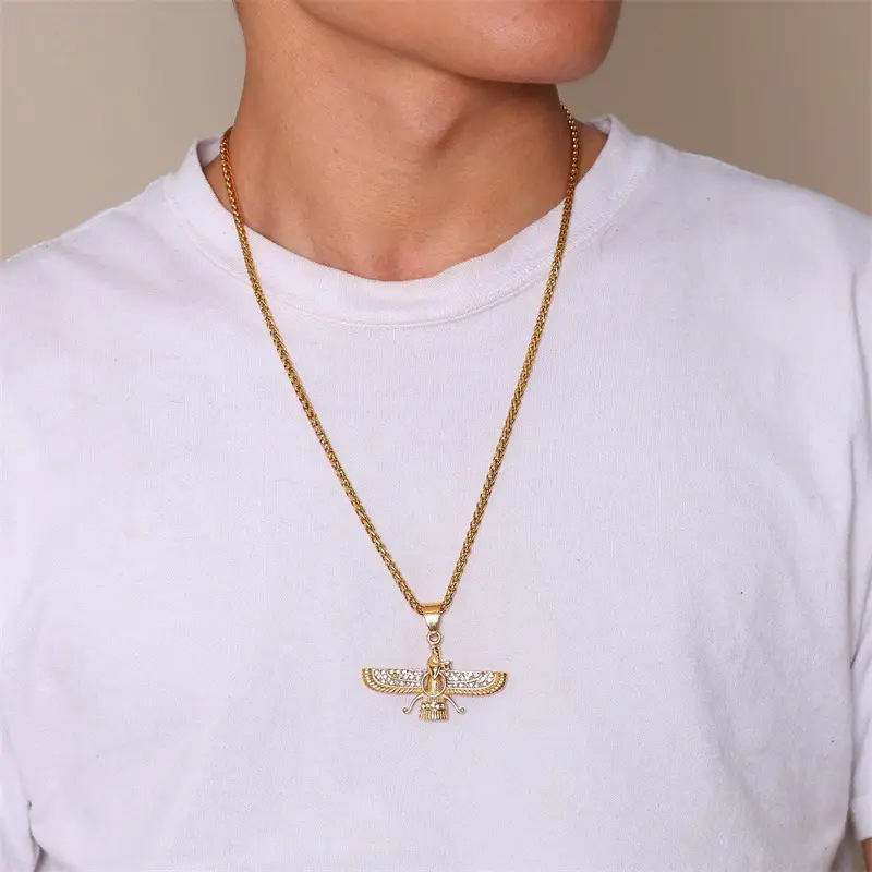 Men's Titanium Faravaha Pendant Necklace with Rhinestones - Image 4