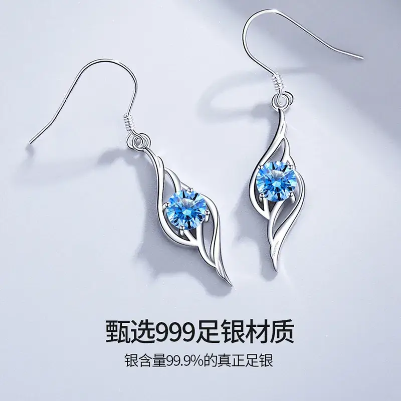 Angel Wings 999 Sterling Silver Earrings Women's Elegant Long Earrings - Image 4