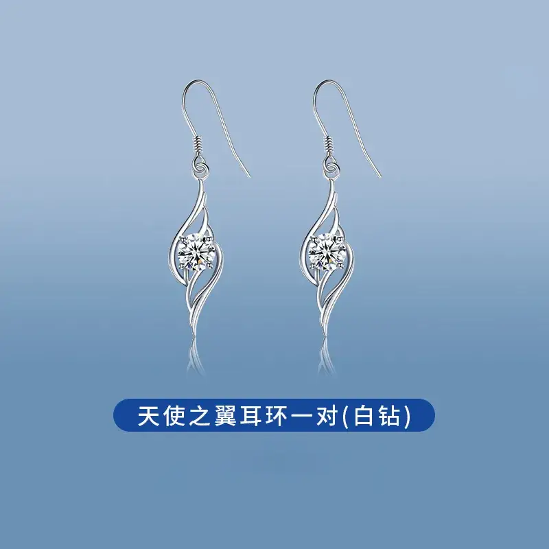 Angel Wings 999 Sterling Silver Earrings Women's Elegant Long Earrings - Image 2