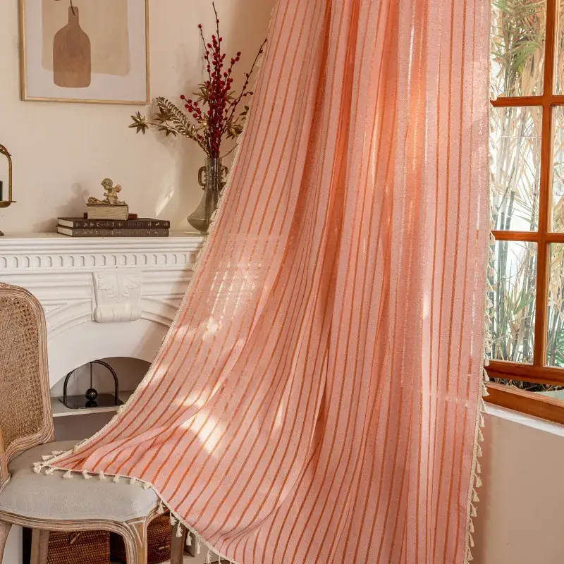 Nordic Striped Cotton Linen Curtain Grey Floating Design - Image 16
