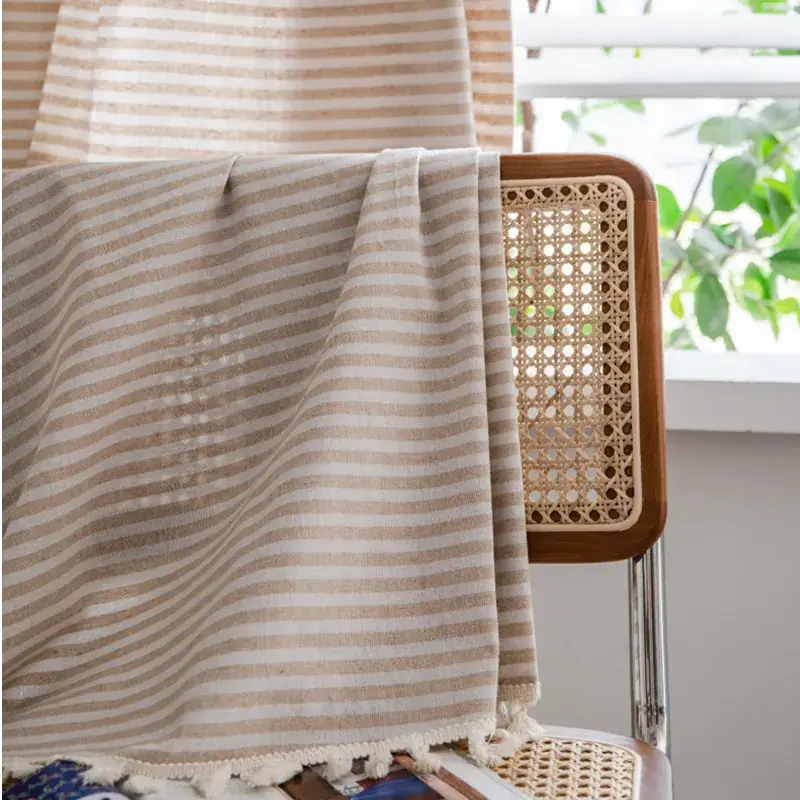 Nordic Striped Cotton Linen Curtain Grey Floating Design - Image 19