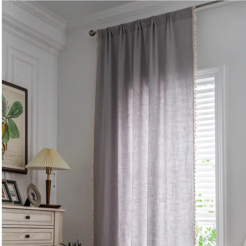 Nordic Striped Cotton Linen Curtain Grey Floating Design - Image 11