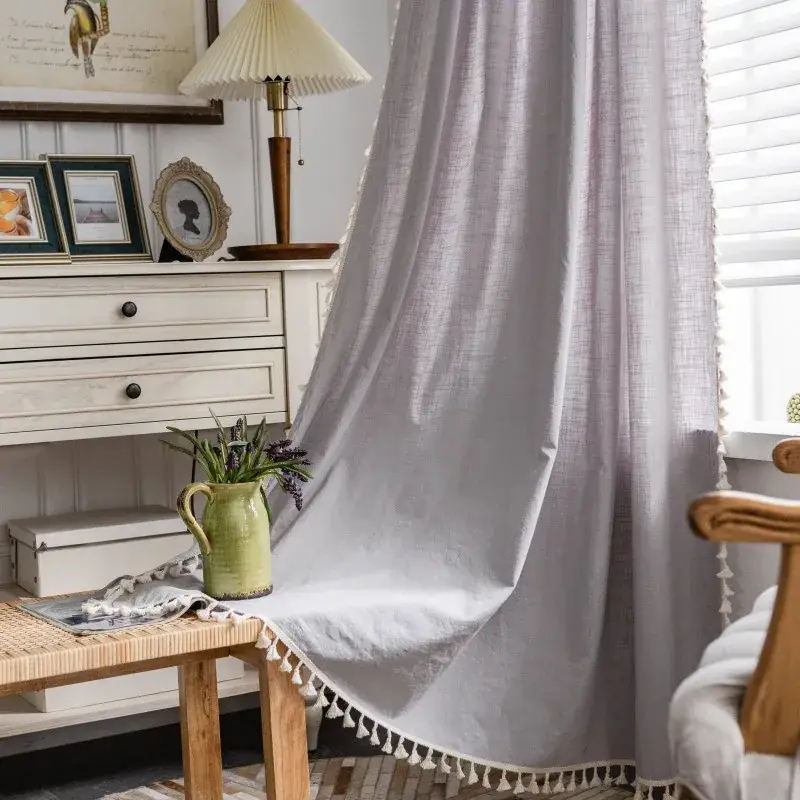 Nordic Striped Cotton Linen Curtain Grey Floating Design - Image 12