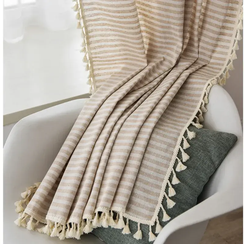 Nordic Striped Cotton Linen Curtain Grey Floating Design - Image 2