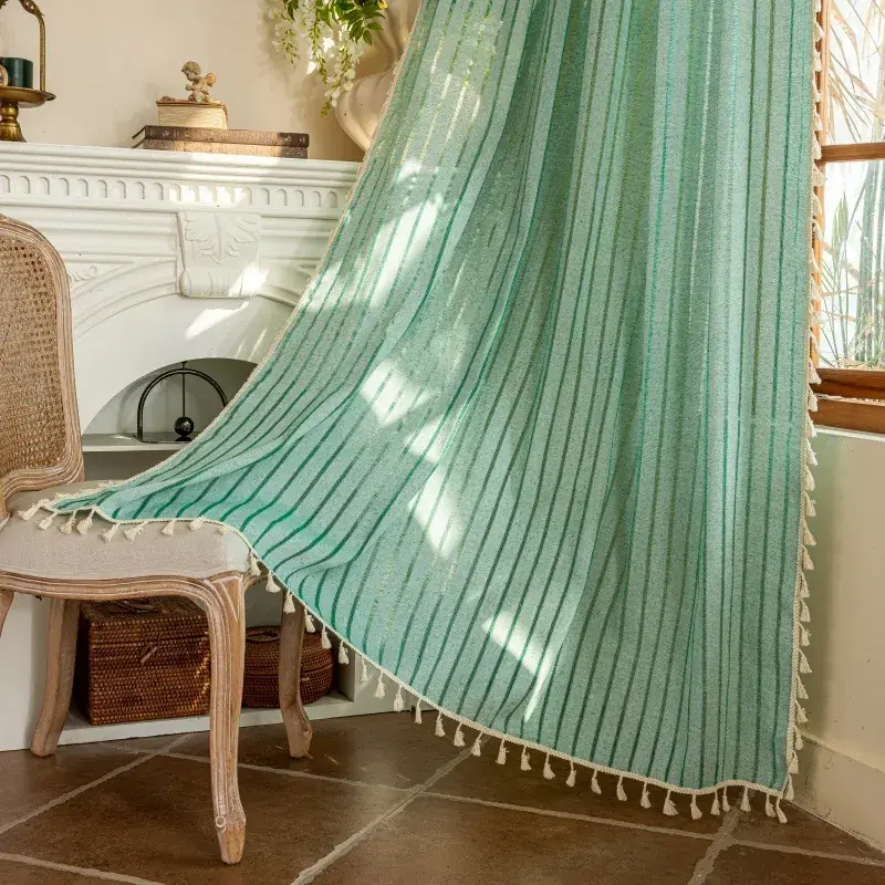 Nordic Striped Cotton Linen Curtain Grey Floating Design - Image 18