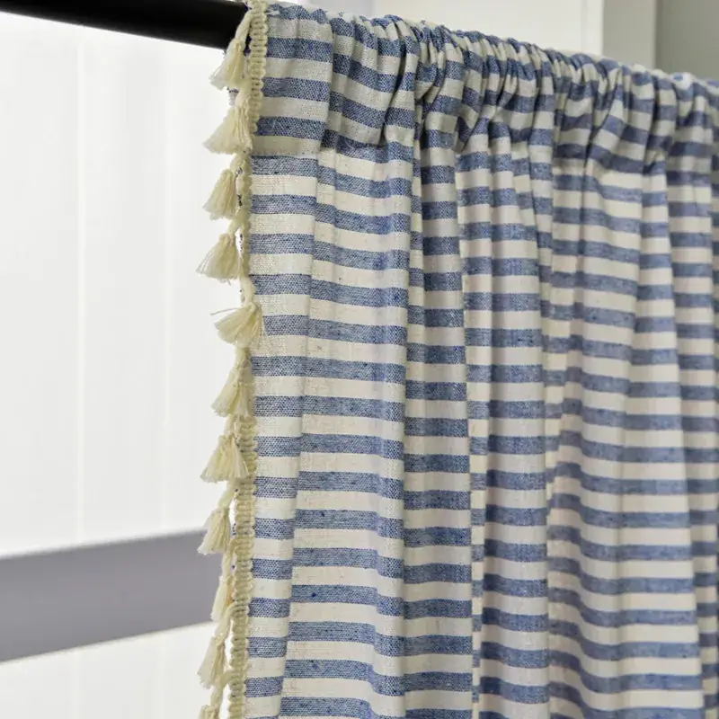 Nordic Striped Cotton Linen Curtain Grey Floating Design - Image 3
