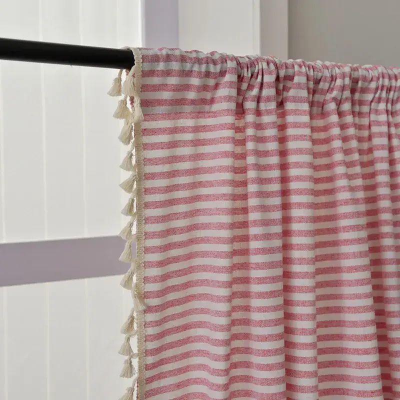 Nordic Striped Cotton Linen Curtain Grey Floating Design - Image 7