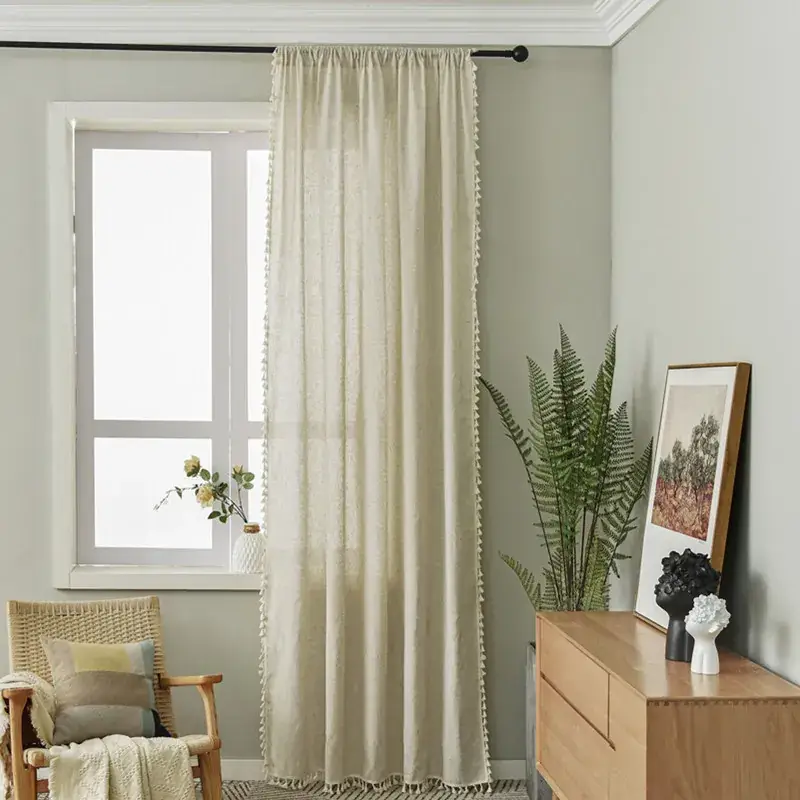 Nordic Striped Cotton Linen Curtain Grey Floating Design - Image 9