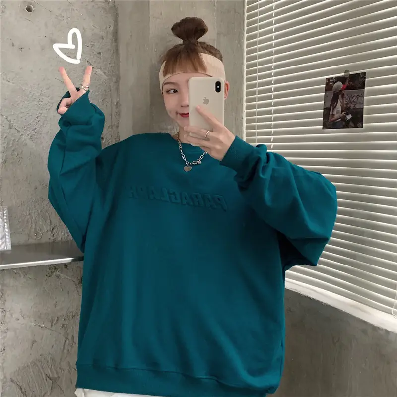 Women's Teal Printed Long Sleeve Sweatshirt — feature 15