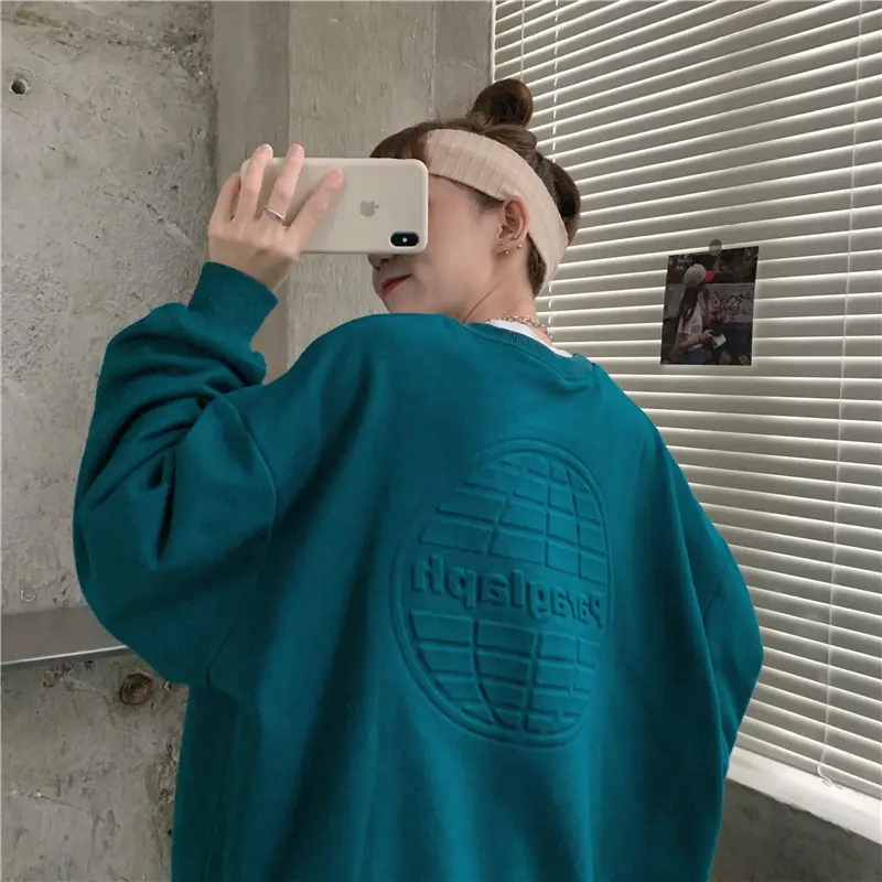Women's Teal Printed Long Sleeve Sweatshirt — feature 3