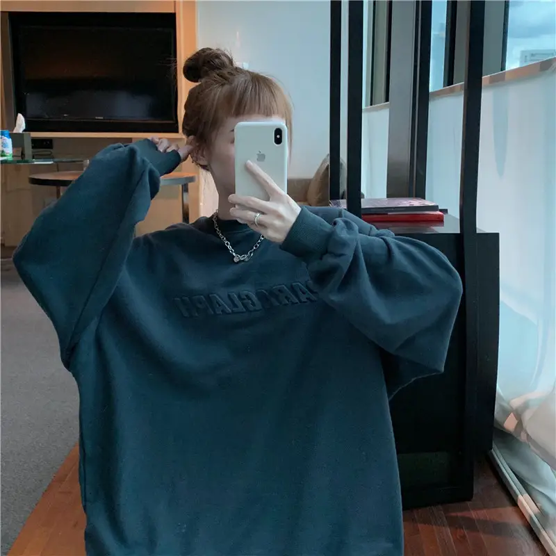 Women's Teal Printed Long Sleeve Sweatshirt — feature 35