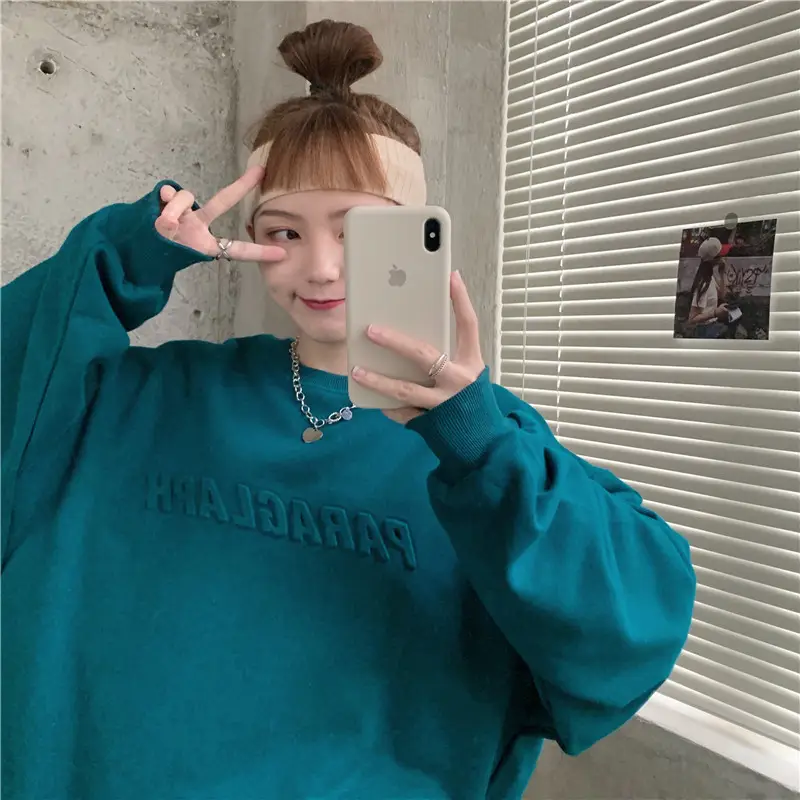 Women's Teal Printed Long Sleeve Sweatshirt — feature 4