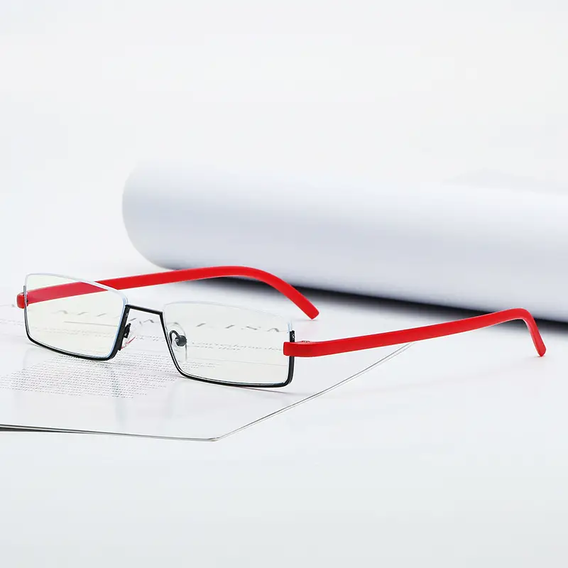Women Men Ultra Light Presbyopia Glasses Half Frame Metal Red Tars