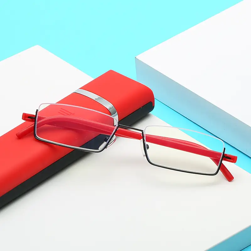 Women Men Ultra Light Presbyopia Glasses Half Frame Metal Red Tars