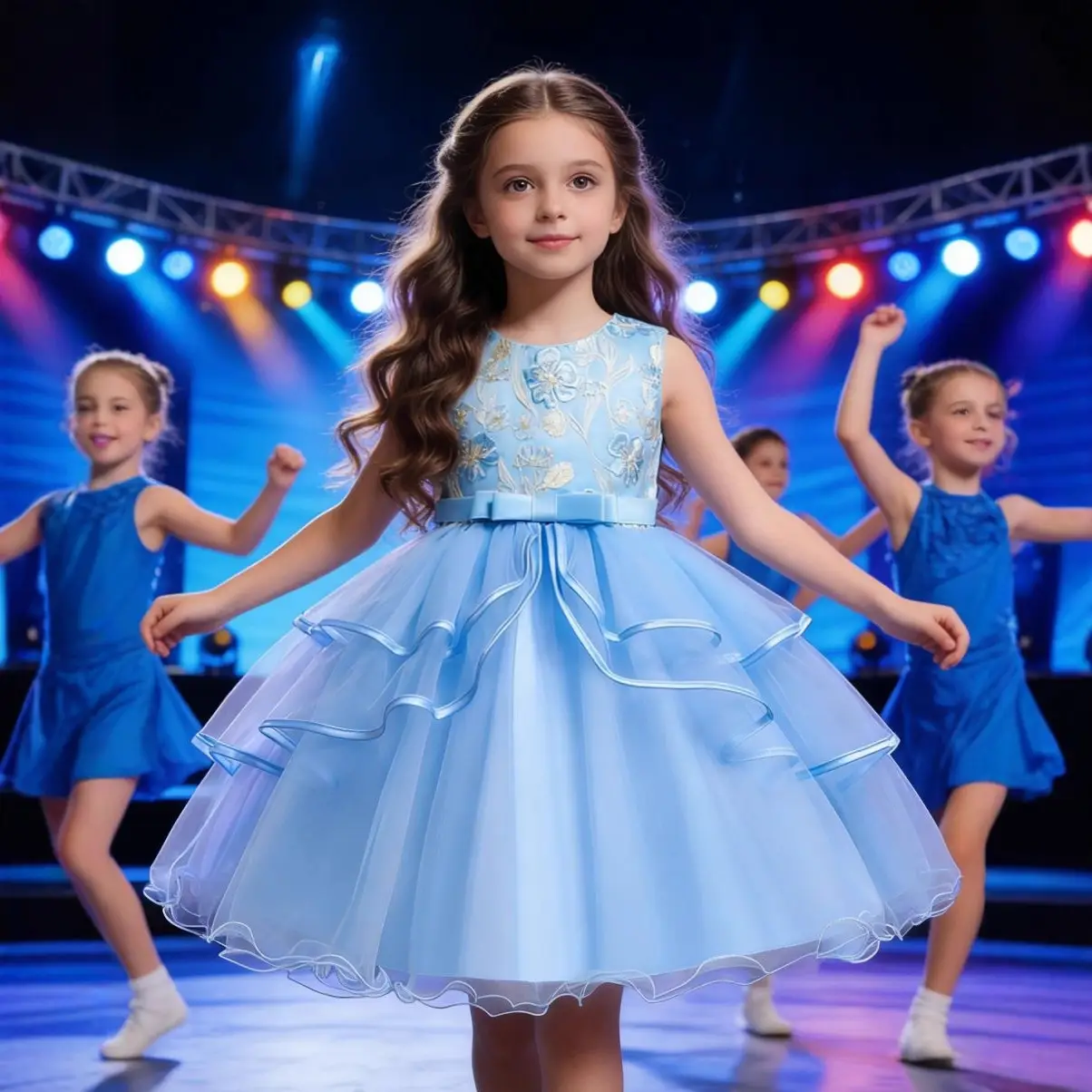Blue Tulle Princess Dress for Girls Wedding Dance Party