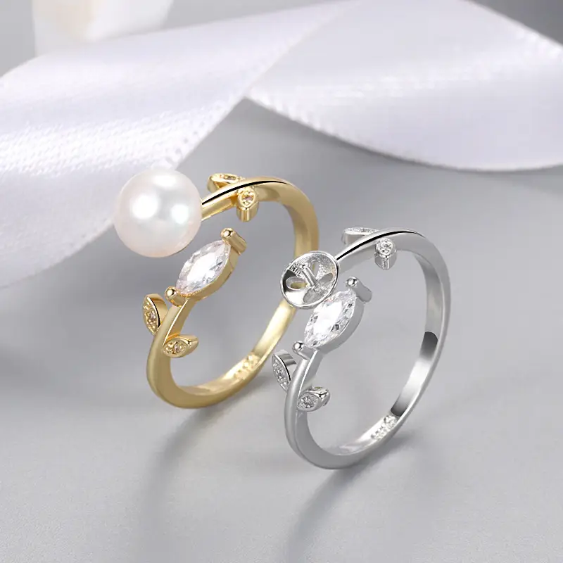 Gold Plated Pearl Zircon Adjustable Ring for Women