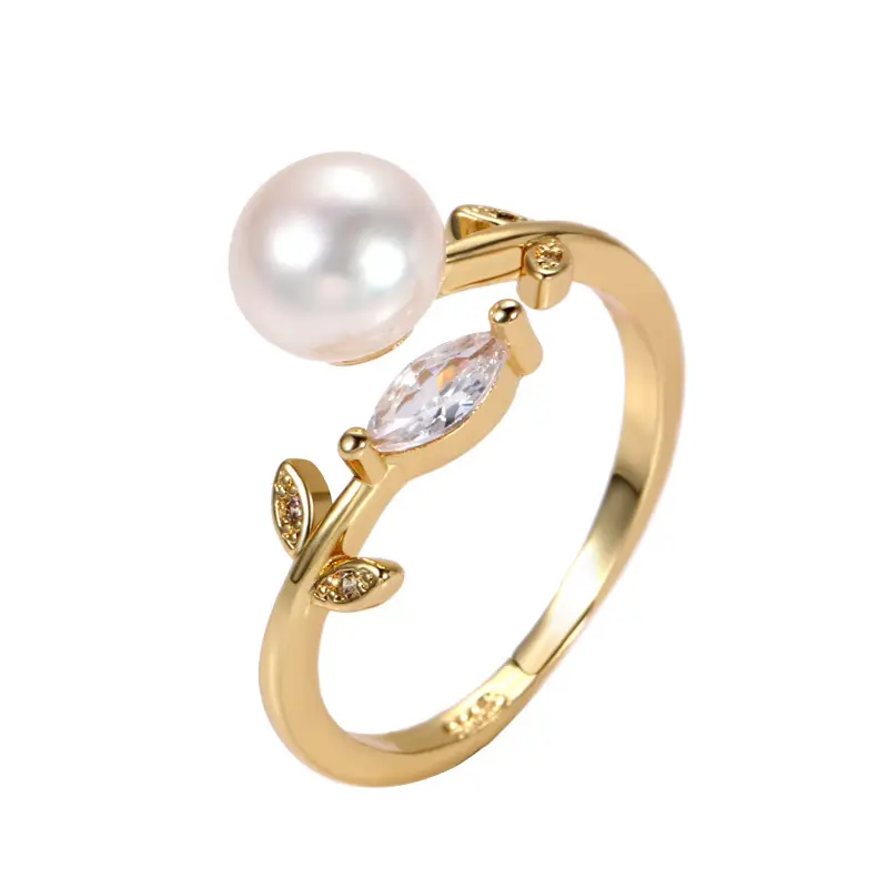 Gold Plated Pearl Zircon Adjustable Ring for Women
