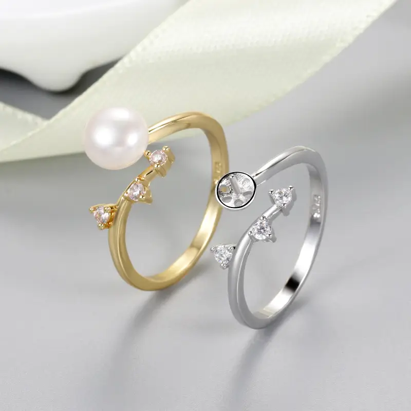 Adjustable Pearl Zircon Ring Gold Silver Wholesale - Image 6